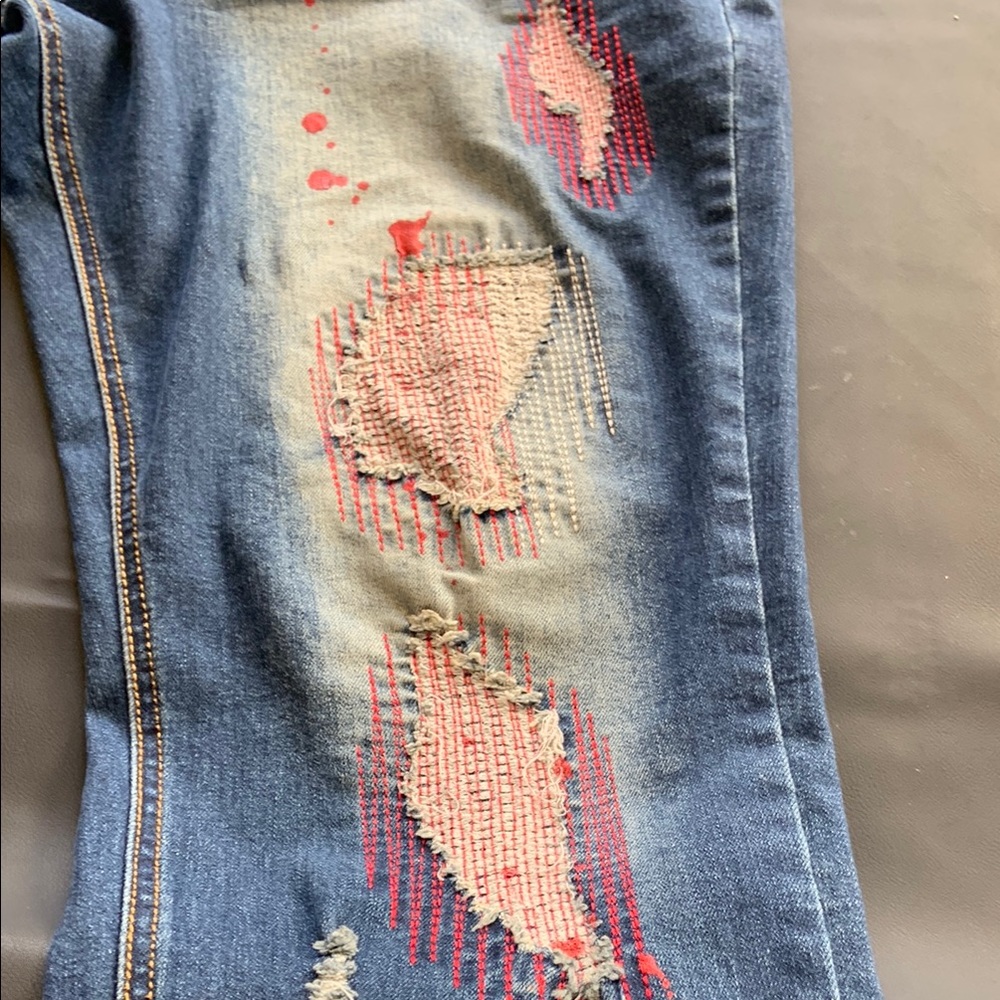 Switch Remarkable Distressed Patch Jeans 42x34 Me… - image 9